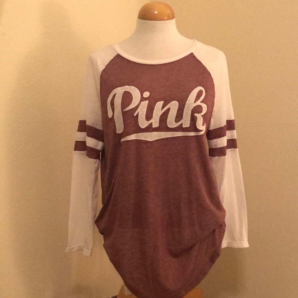 Victoria’s Secret PINK maroon & white baseball tee